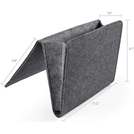 Tjockare sängficka för förvaring, filtbord för sängen, soffa, sivbord, sängbricka, förvaringsorganisatör med 2 små fickor (Grå med hål)