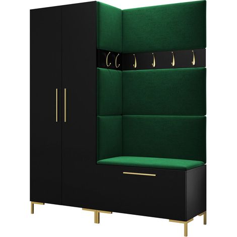 Mobilier1 – Meuble d'entrée murale Tivsoa 100 – Noir – Dimensions 196x158x44cm – Stratifié et tissu – Compatible robots aspirateurs