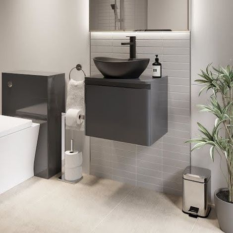 Bathroom Cloakroom Vanity Unit Wall Mounted Countertop Basin Grey Gloss 500mm (1/5)