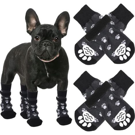 Chaussettes antidérapantes pour chien – Lot de 4 avec sangles réglables, idéales intérieur/extérieur, taille universelle