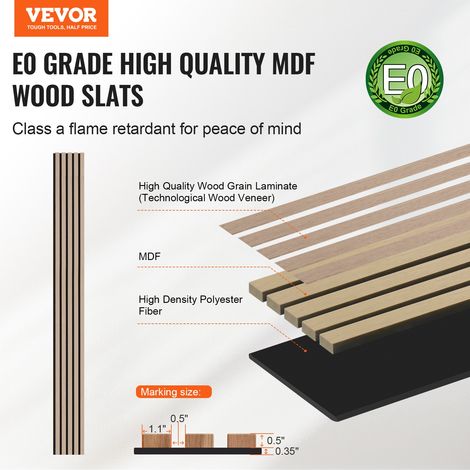 Panneaux acoustiques à lattes en bois 2400 x 200 mm, lamelles acoustiques en MDF pour mur intérieur moderne, panneaux muraux en fau… (1/5)