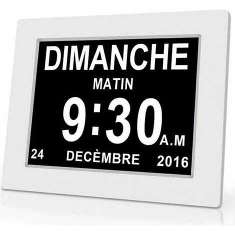 Horloge calendrier numérique - PZCC - PZCC - 7 pouces - Blanc - Idéale personnes âgées (1/4)