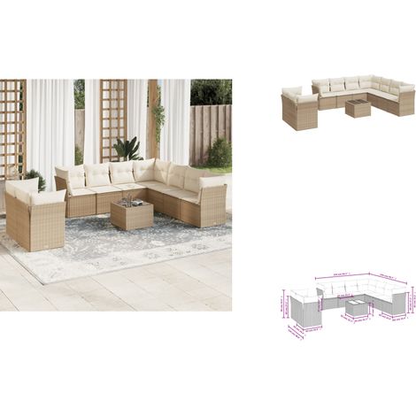 10-tlg. Garten-Sofagarnitur mit Kissen Beige Poly Rattan - Gartenmöbel Set - PE-Rattan Möbel - Outdoor Sofa - Esstisch - Lounge Garnitur (1/3)