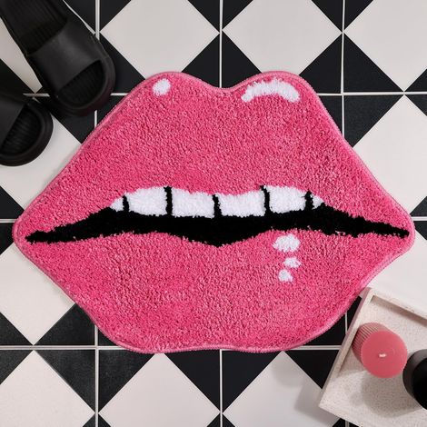 JSSEVN-Tapis de Salle de Bain Rose - Tapis de Bain antidérapant et Absorbant en Forme de lèvres - en Peluche (1/5)