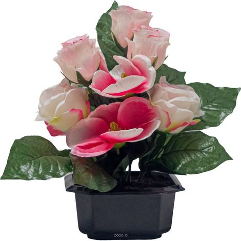Vasque Carrée de Magnolias fleurs artificielles pour le cimetière H 25 cm Lg 25 cm Rose pâle - couleur: Rose pâle