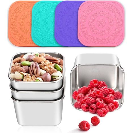 4er-Pack Snackbehälter aus Edelstahl für Kinder, auslaufsichere Metallbehälter zur Aufbewahrung von Lebensmitteln, stapelbare Mini-Lunchbox (6 oz) (1/5)