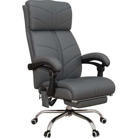 High Back Vibration Massage Office Chair, Heated Reclining PU Lear Computer Chair with Footrest, Grey (1/5)