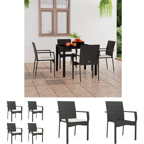 The Living Store - Gartenstühle mit Kissen 4 Stk. Poly Rattan Schwarz (1/5)
