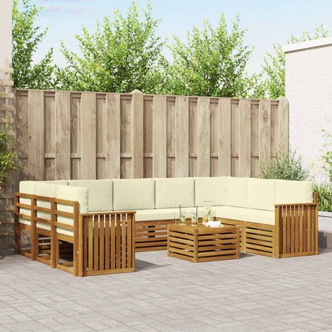 vidaXL Outdoor-Sofagarnitur 10 Stk. Natur und Creme (1/5)