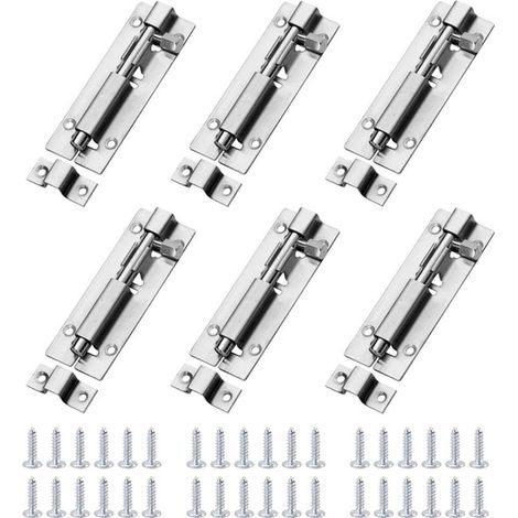 Loquet Porte,Boulons de Porte 6 Pièces Targette en Acier, Boulon à Glissière Avec des Vis,Boulons de Verrouillage de Porte, Loquet Coulissant,Serrure porte Coulissante,3 Pouces 74mm (1/5)