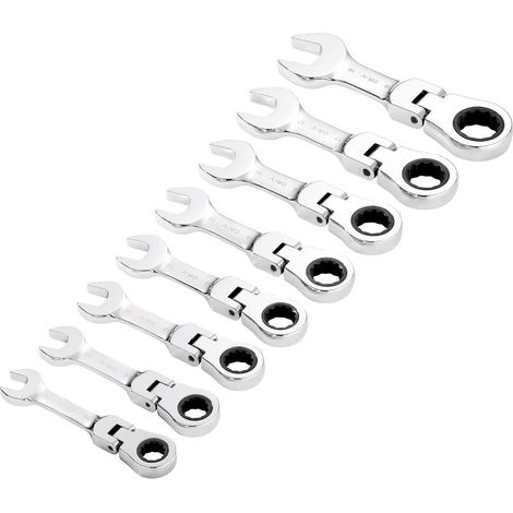 Draper 27982 8pc HI-Torq Metric Stubby Flex Head Ratchet Combination Spanner Set (1/2)