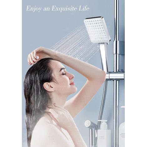 ZOLGINAH Pommeau de Douche, Pommeau Douche Haute Pression Carré Pomme de Douche Puissante de Remplacement Réglable Universelle, Douchette Douche Salle de Bain 6 Modes, Chromés (1/5)