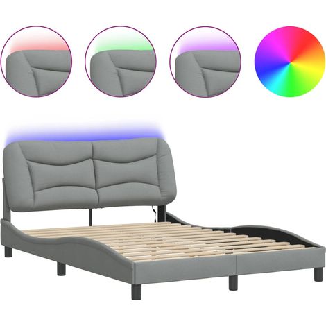 vidaXL Cuscino testiera LED - Giroletto con LED senza Materasso Hvar Grigio Chiaro 140x190 cm (1/5)