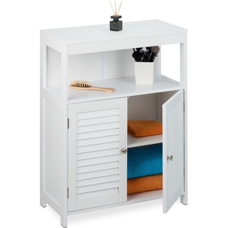 Relaxdays Badschrank, HBT: 80 x 60 x 29 cm, verstellbarer Regalboden, 2 Türen, MDF, Badezimmerschrank, Midischrank, weiß