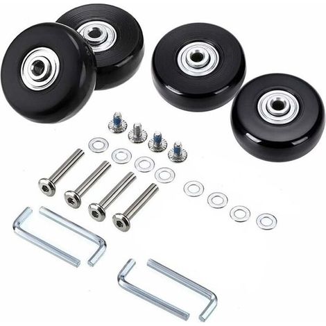Kit de repuesto de ruedas para equipaje de 4 piezas, ruedas giratorias de goma, color negro, kit de reparación con rodamientos, ruedas de repuesto para patines de hielo al aire libre.