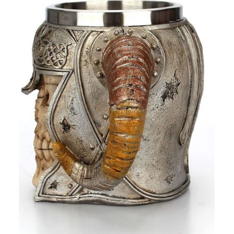 Tasse crâne en acier inoxydable Ram Horned Warrior, capacité 501 à 600 ml, fabrication en résine haute qualité pour fixation et décoration (1/5)