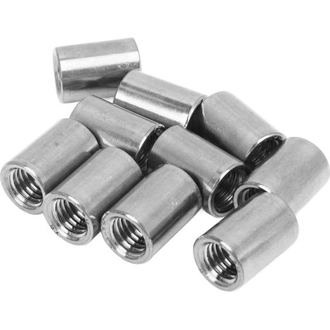 Lot de 10 écrous de raccordement ronds en acier inoxydable 304, filetage femelle, écrou cylindrique pour réparation (1/5)