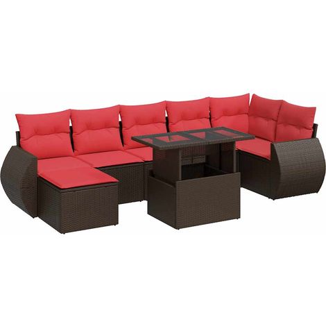 Maison Exclusive - Set Divani Giardino 8 pz con Cuscini Marrone Polyrattan Acacia (1/5)