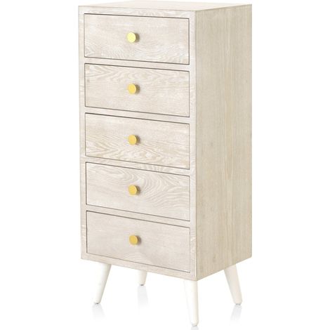 Commode blanche patinée bois et poignées dorées élégantes - blanc patiné bois clair doré (1/5)