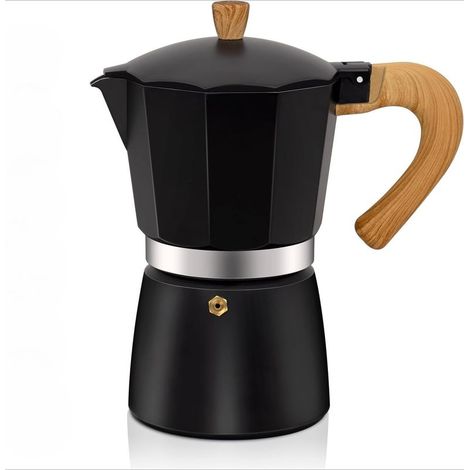 Aluminum Espresso Stovetop Moka Pot Express Coffee Maker Percolator Italian Classic Mocha Coffee Machine for Italian and Cuban Cafe Brewing, 300ml 6 Cup noir