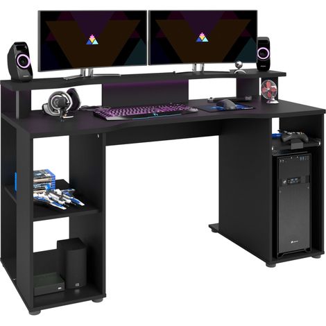 Mesa Gaming LEVEL con Luz Led y color negro con diseño de 90x150x60