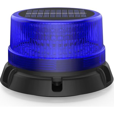 Blaue LED-Rundumleuchte für Fahrzeuge Solar- und akkubetrieben Wasserdicht (IP65) Starker Magnet 2 Blinkmodi Warnleuchte für Nutzfahrzeuge, Baustellen, Landwirtschaft und Freizeit