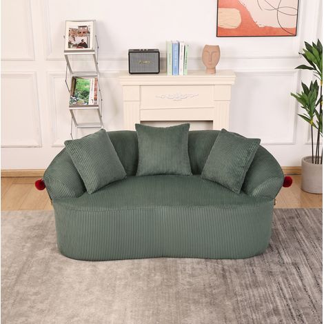 Divano 2 posti 163x93x68 cm in velluto a coste verde con cuscini FloraGrace (1/5)