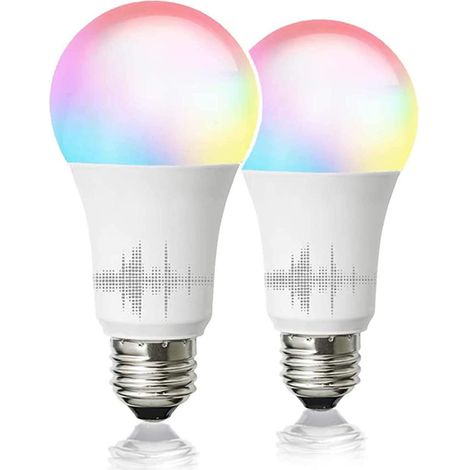 Ampoule connectée WiFi, LED RGBCW à couleurs changeantes, compatible avec Alexa et Google Home Assistant, aucun hub requis, lot de 2 (A19/E26) multicolores (1/5)
