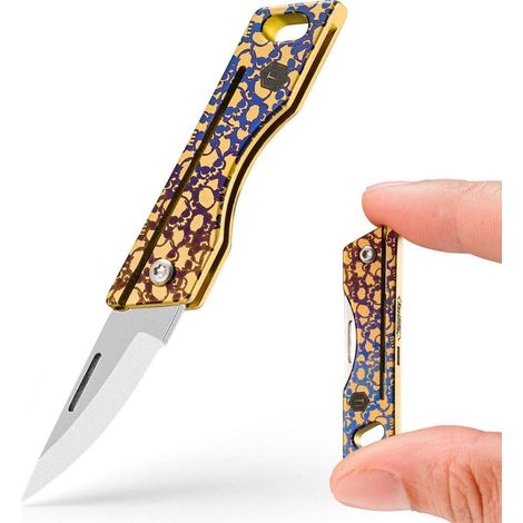Mini Klappmesser Titan mit Schlüsselanhänger, leicht, für Outdoor & Camping