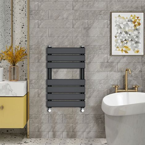 WarmeHaus Minimalist Heated Towel Rail Radiator Bathroom Flat Panel Black 650 x 400mm (1/4)