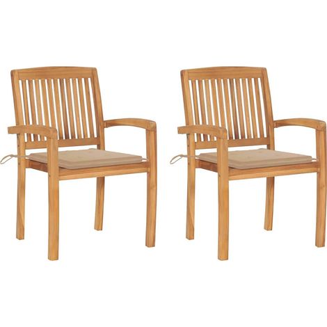 Sillas de jardín 2 uds con cojines madera maciza de teca beige