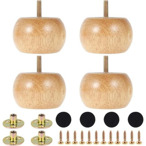 Set mit 4 Massivholz-Möbelfüßen, 5 cm, inklusive 4 Schrauben runde, knubbelige Füße für Möbel, Stühle und Tische Ersatzfüße für Kleiderschränke, Sessel, Kommoden und TV-Möbel