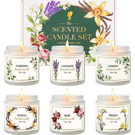 Bougies parfumées lot de 6 cire de soja 100g parfum floral coffret cadeau pour femmes