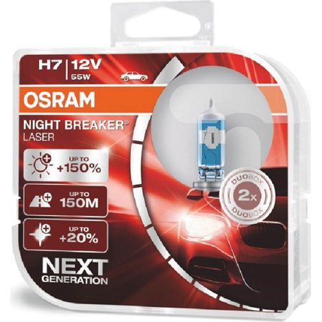 Bombillas halógenas Osram H7 12V 55W PX26d Night Breaker Laser +150% /2 unidades/