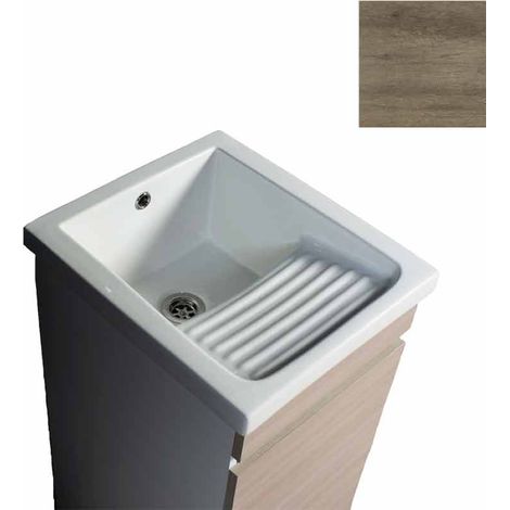 Mobile Lavatoio in Ceramica 1 Anta e Strofinatoio Integrato 45x50x86A cm Olmo Naturale (1/4)