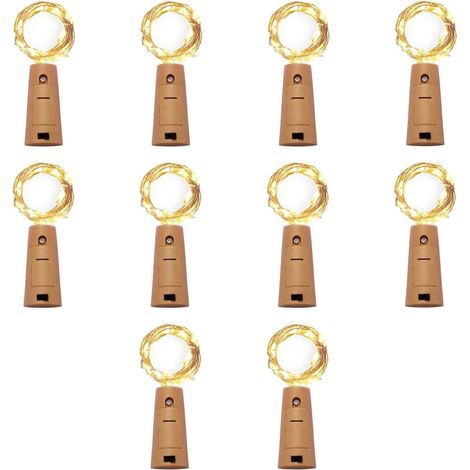 Lumière Pour Bouteille - Guirlande Led 2 M - 20 Led Blanc Chaud - Alimentée Par Piles - Bouchon Intégré - Idéal Décoration Mariage Fête Noël DIY - Lot De 10 (1/5)