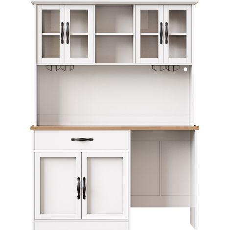 Hoher Küchenschrank 140 cm mit ausziehbarem Wagen, LED, Glashalter und Flaschenhalter (1/5)