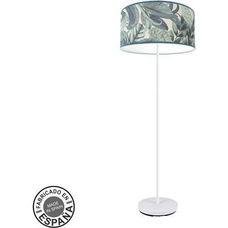 ABRILA  Lampara De Pie Modelo Argel Azul Con Pantalla Decorativa Hojas