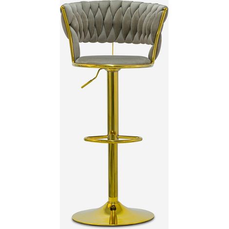 Taburete ajustable de metal dorado y terciopelo entrelazado Macaron - Marrón