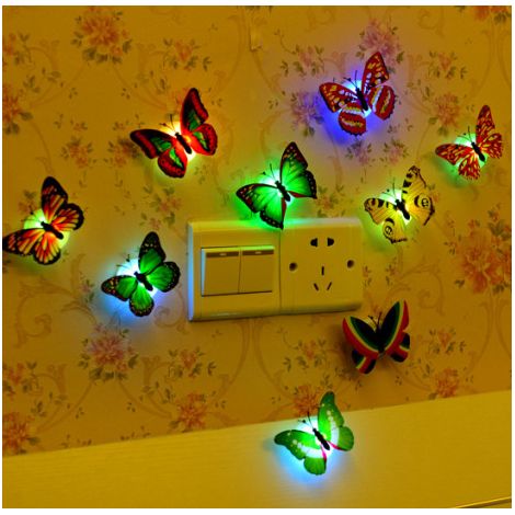 Lámpara de noche LED colorida y creativa con motivo de mariposa, lámpara de pared LED decorativa con libélula brillante, lámpara de noche LED creativa y colorida (1/4)