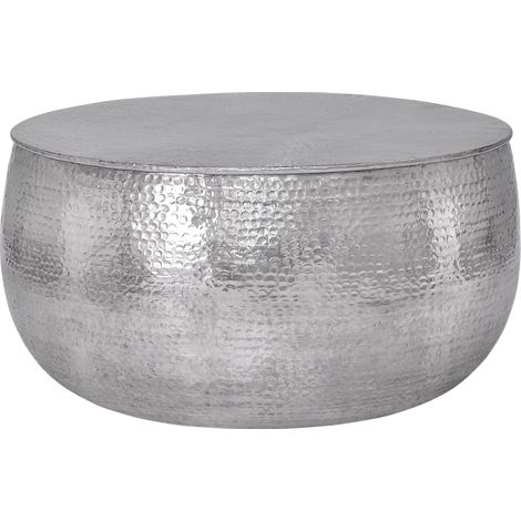 WOMO-DESIGN Couchtisch Ø 90x45 cm Silber, Unikat, Hammerschlag-Optik, Handgefertigter Beistelltisch, Orientalischer Wohnzimmertisch, Runde Tisch, Aluminium Loungetisch, Metall Tisch, Flacher Sofatisch (1/5)