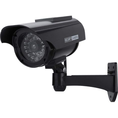 Caméra de Surveillance Factice Extérieur Energie Solaire Sans Fil - Circuit fermé de sécurité Lumière Clignotante LED Caméra factice étanche à énergie Solaire (noir) (1/4)