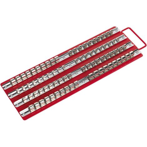 Sealey Socket Rail Tray Red 1/4"" 3/8"" & 1/2""D Four 430mm Rails With Clips AK271