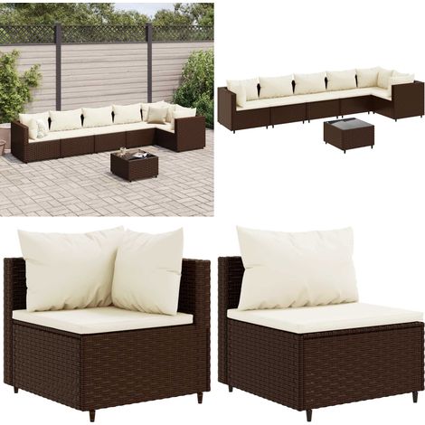 Set muebles de jardín 7 piezas y cojines ratán sintético marrón - Muebles de jardín - Sofás de jardín