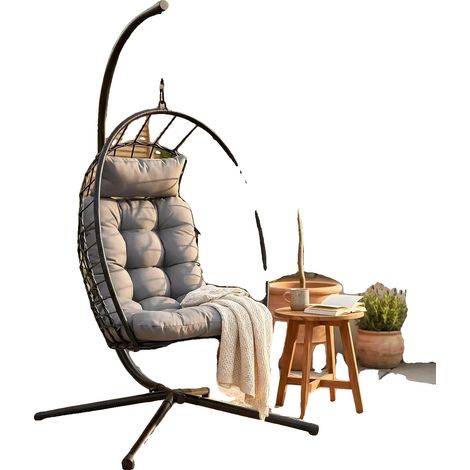 Silla colgante plegable, apta para interiores y exteriores, color negro. (1/2)