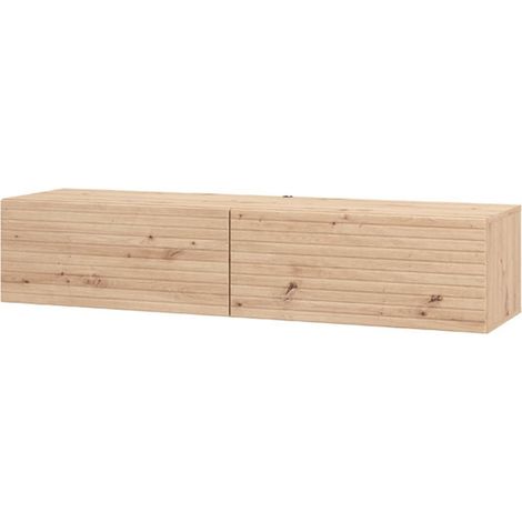 TV-Möbel Cedrasco, ein Ablageboden, 2 Türen, Tür in Rillenoptik, 154x42x32h cm Braun Eiche Knoten