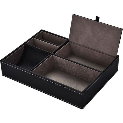 Boîte de rangement bureau - FAFEICY - modèle cloisonné - cuir PU - multi-compartiments - 25,7x18,6x5,2 cm (1/3)