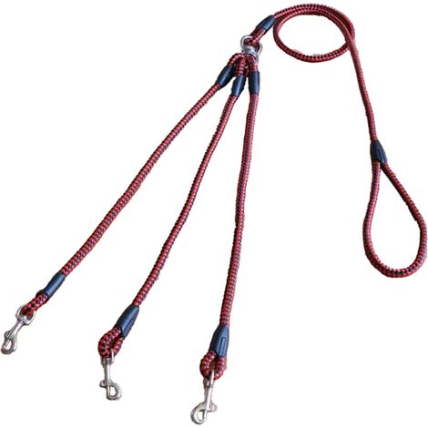 Attache-laisse triple en nylon – Laisse rouge résistante pour promener deux ou trois chiens simultanément (1/5)