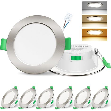 Spot LED Encastrable 7W 230V Dimmable, 3000K 4000K 6500K Couleur Réglable Spot Salle de Bain IP65, Extra Plat 29mm Spot Plafond, Lot de 6, Rond Blanc (1/5)