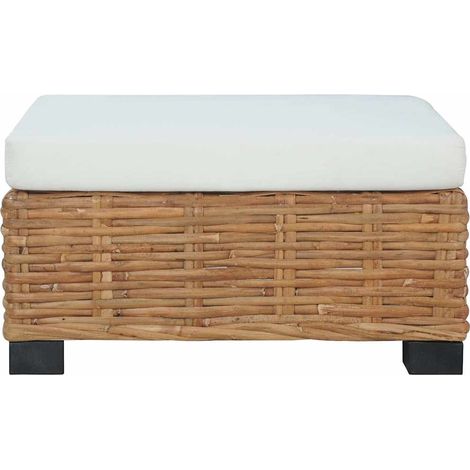 vidaXL Fußhocker mit Kissen aus natürlichen Rattan